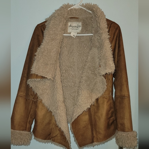 American Rag faux fur & suede  Jacket Coat extra small soft tan beige - Picture 2 of 16